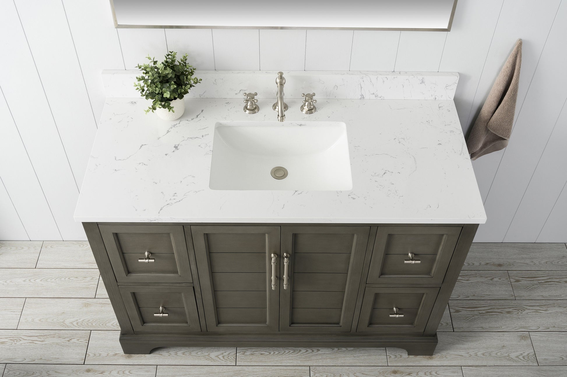 Vanity Art VA5048-SG 48 Inch Single Sink Bathroom Vanity in Gray with Marble Countertop & Backsplash - Vanity Art VA5048-SG