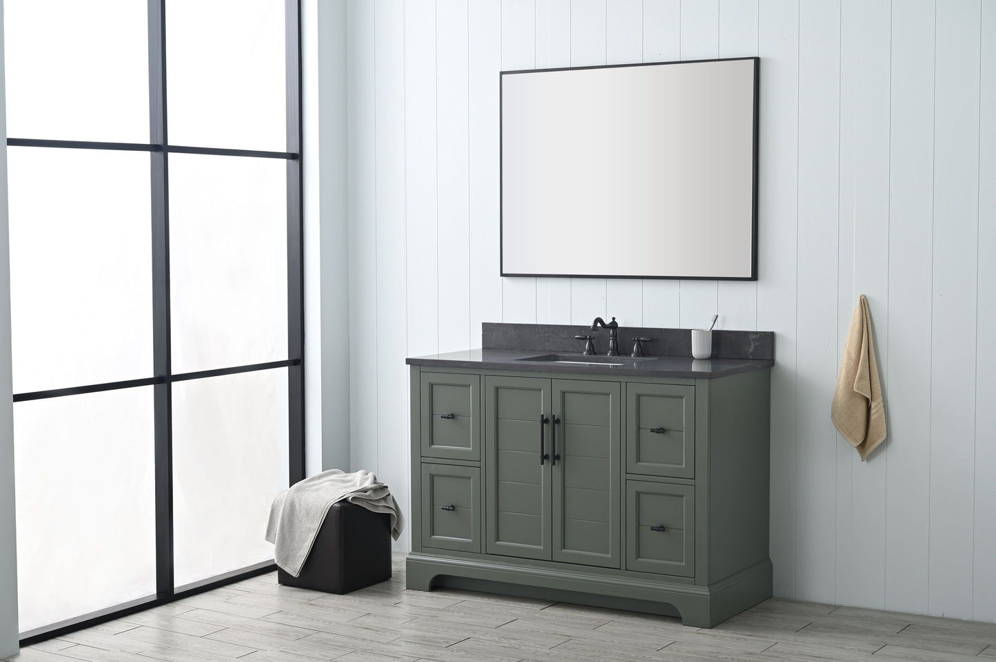 Vanity Art VA5048-VG 48 Inch Single Sink Bathroom Vanity in Vintage Green with Marble Countertop & Backsplash - Vanity Art VA5048-VG