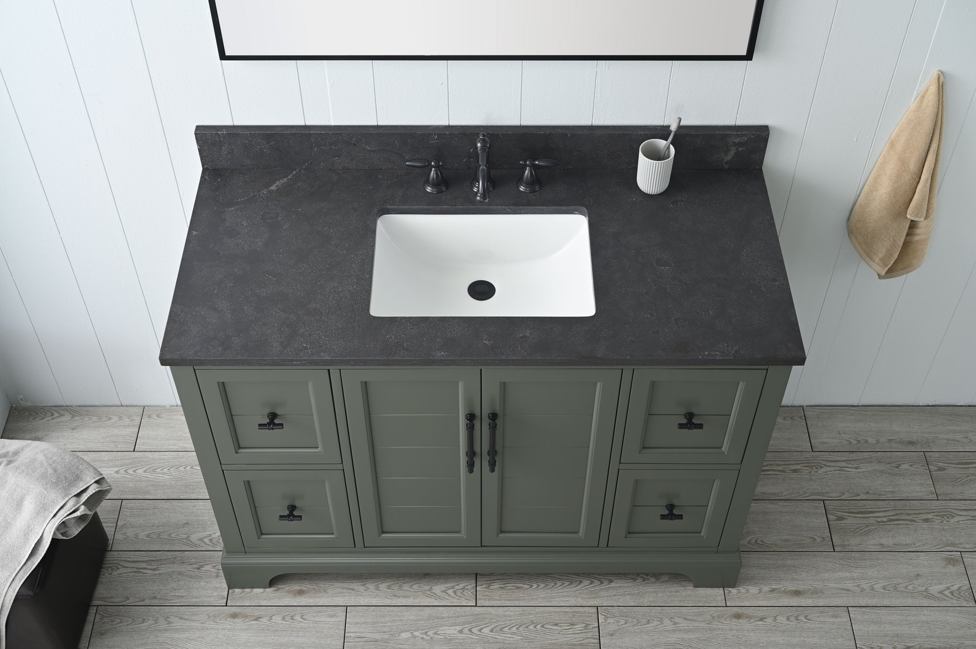 Vanity Art VA5048-VG 48 Inch Single Sink Bathroom Vanity in Vintage Green with Marble Countertop & Backsplash - Vanity Art VA5048-VG