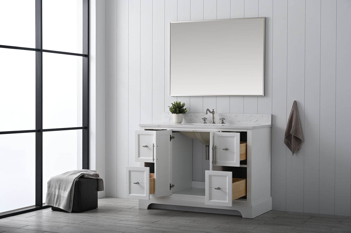 Vanity Art VA5048-W 48 Inch Single Sink Bathroom Vanity in White with Marble Countertop & Backsplash - Vanity Art VA5048-W