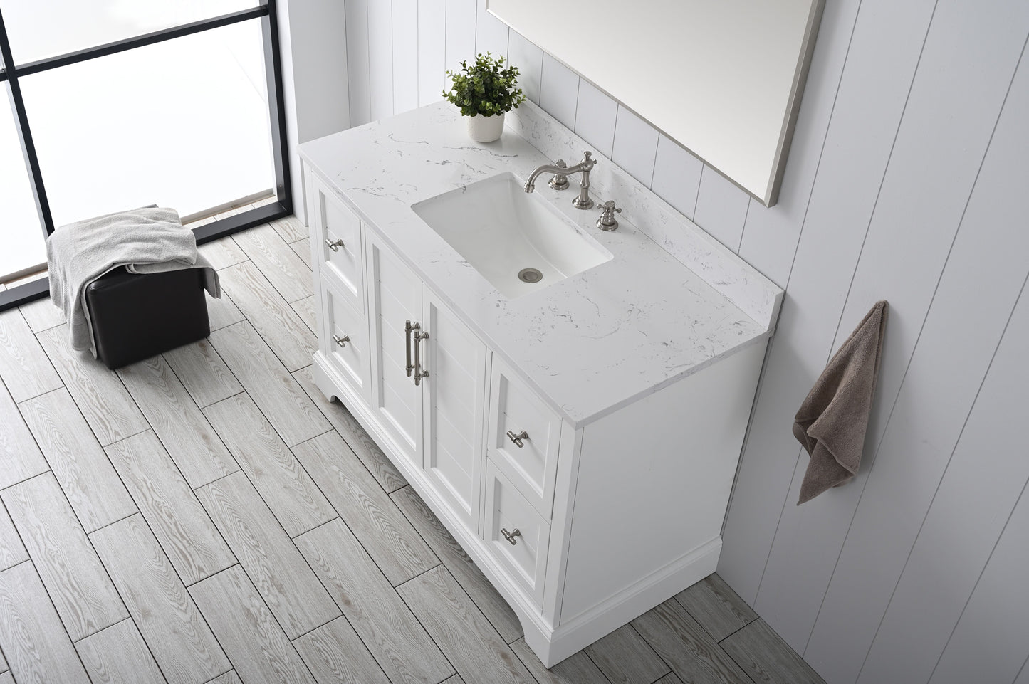 Vanity Art VA5048-W 48 Inch Single Sink Bathroom Vanity in White with Marble Countertop & Backsplash - Vanity Art VA5048-W