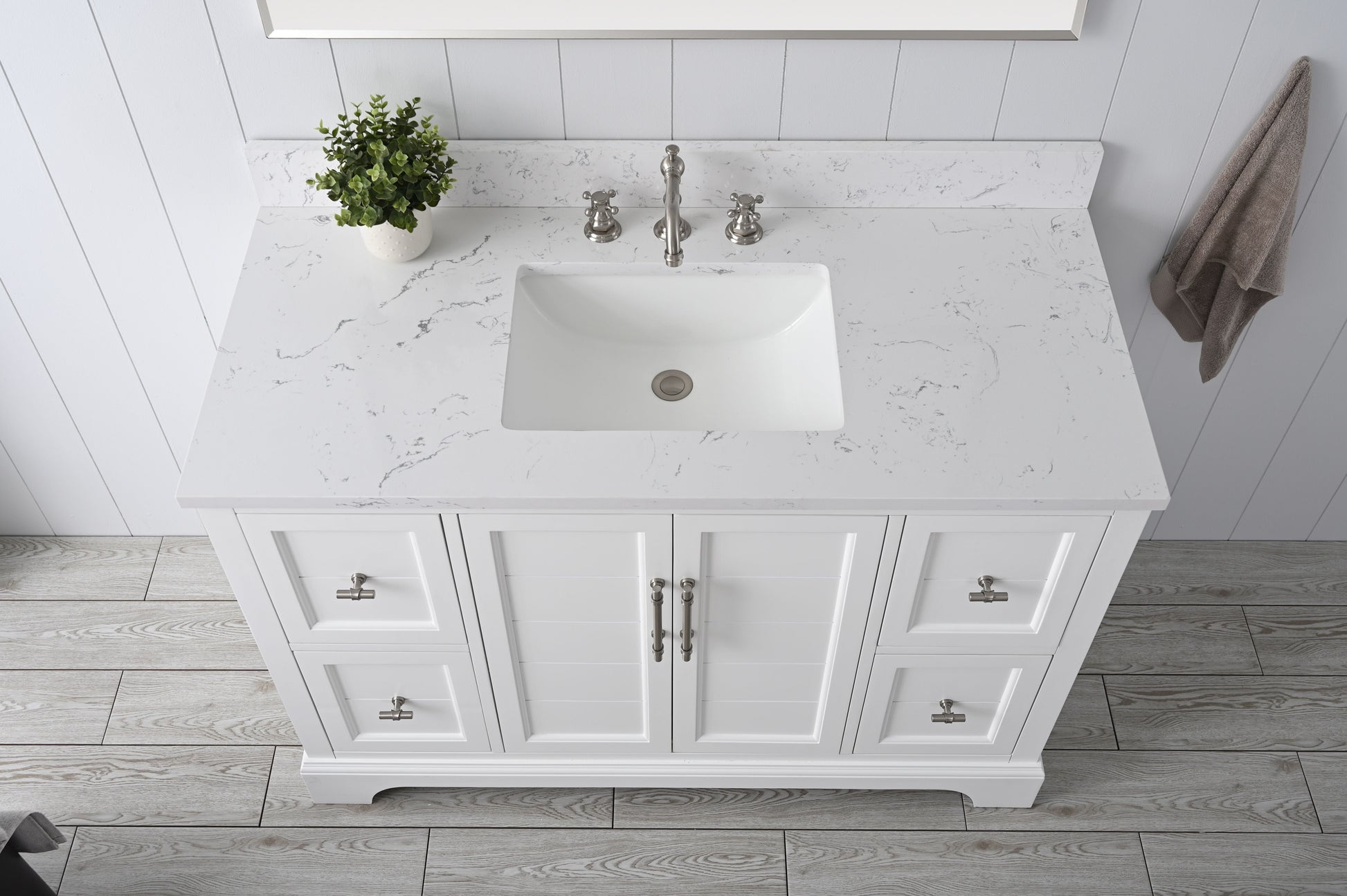 Vanity Art VA5048-W 48 Inch Single Sink Bathroom Vanity in White with Marble Countertop & Backsplash - Vanity Art VA5048-W