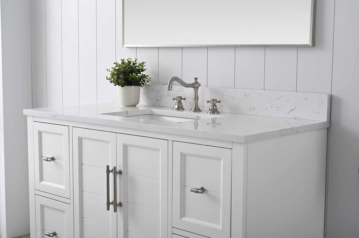 Vanity Art VA5048-W 48 Inch Single Sink Bathroom Vanity in White with Marble Countertop & Backsplash - Vanity Art VA5048-W