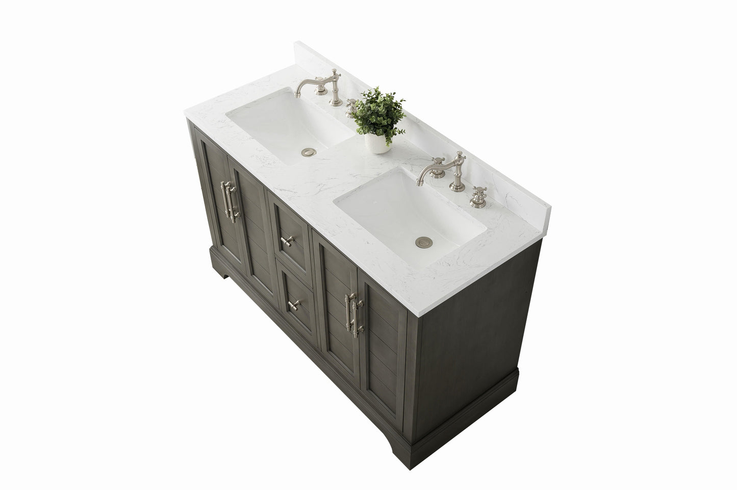 Vanity Art VA5054-SG 54 Inch Double Sink Bathroom Vanity in Gray with Marble Countertop & Backsplash - Vanity Art VA5054-SG