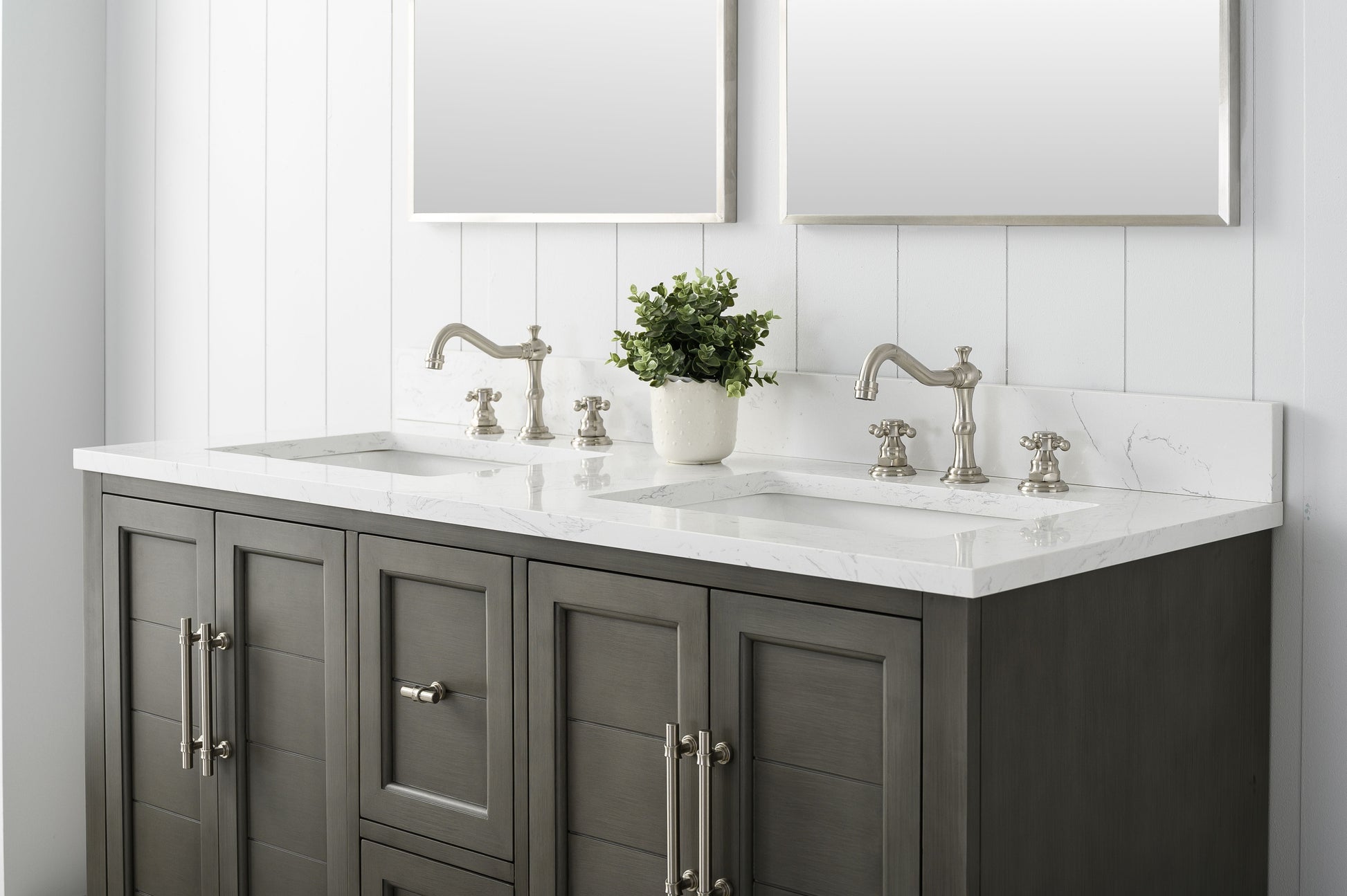 Vanity Art VA5054-SG 54 Inch Double Sink Bathroom Vanity in Gray with Marble Countertop & Backsplash - Vanity Art VA5054-SG