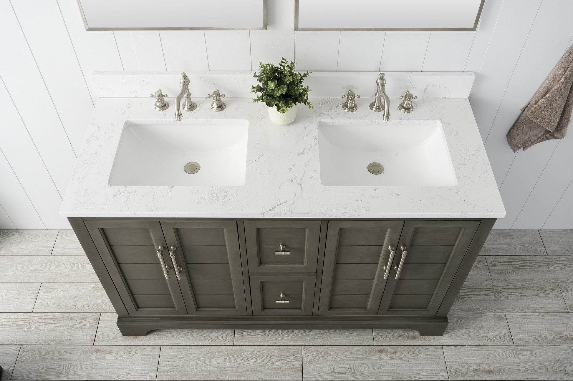 Vanity Art VA5054-SG 54 Inch Double Sink Bathroom Vanity in Gray with Marble Countertop & Backsplash - Vanity Art VA5054-SG