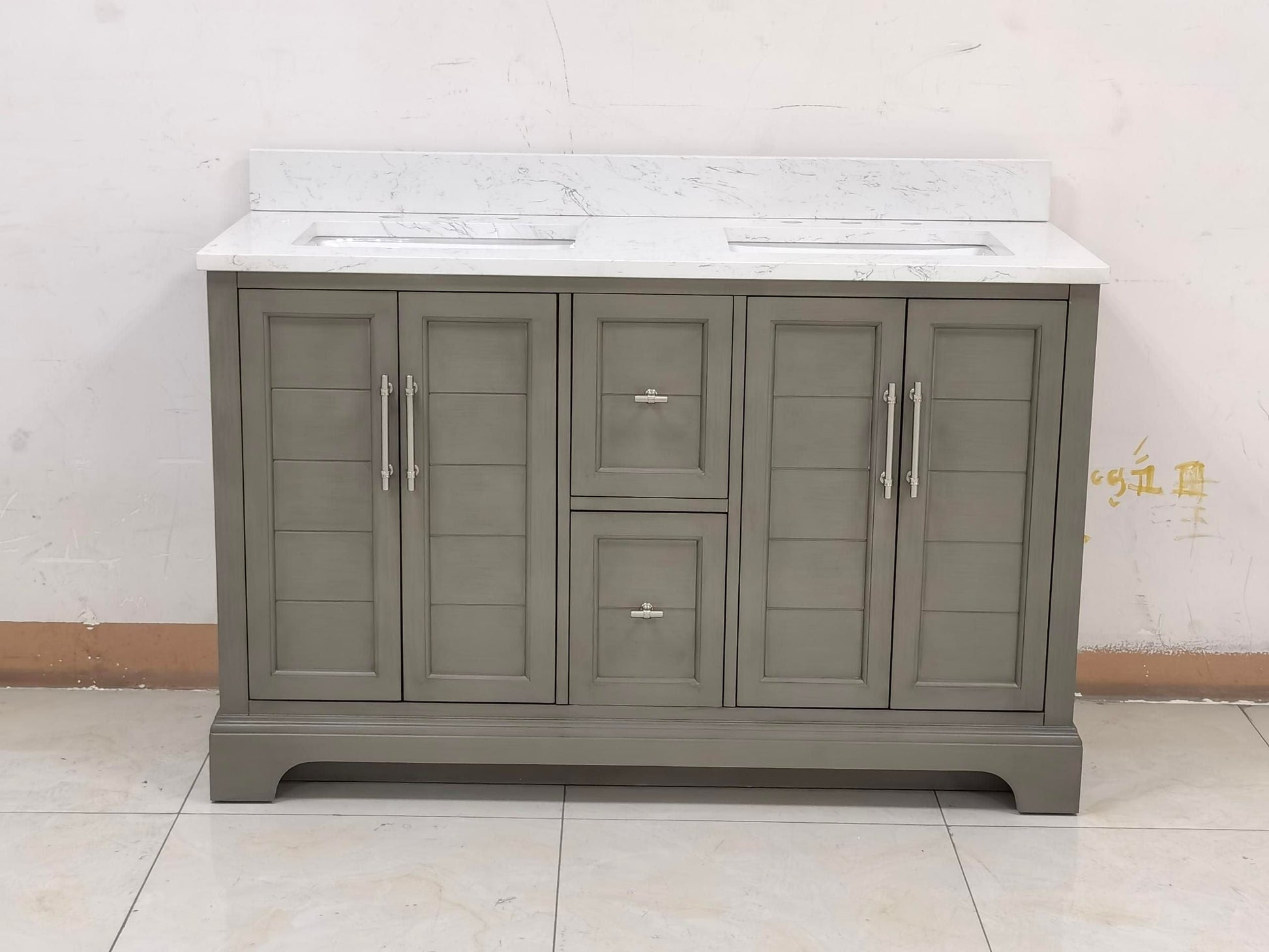 Vanity Art VA5054-SG 54 Inch Double Sink Bathroom Vanity in Gray with Marble Countertop & Backsplash - Vanity Art VA5054-SG