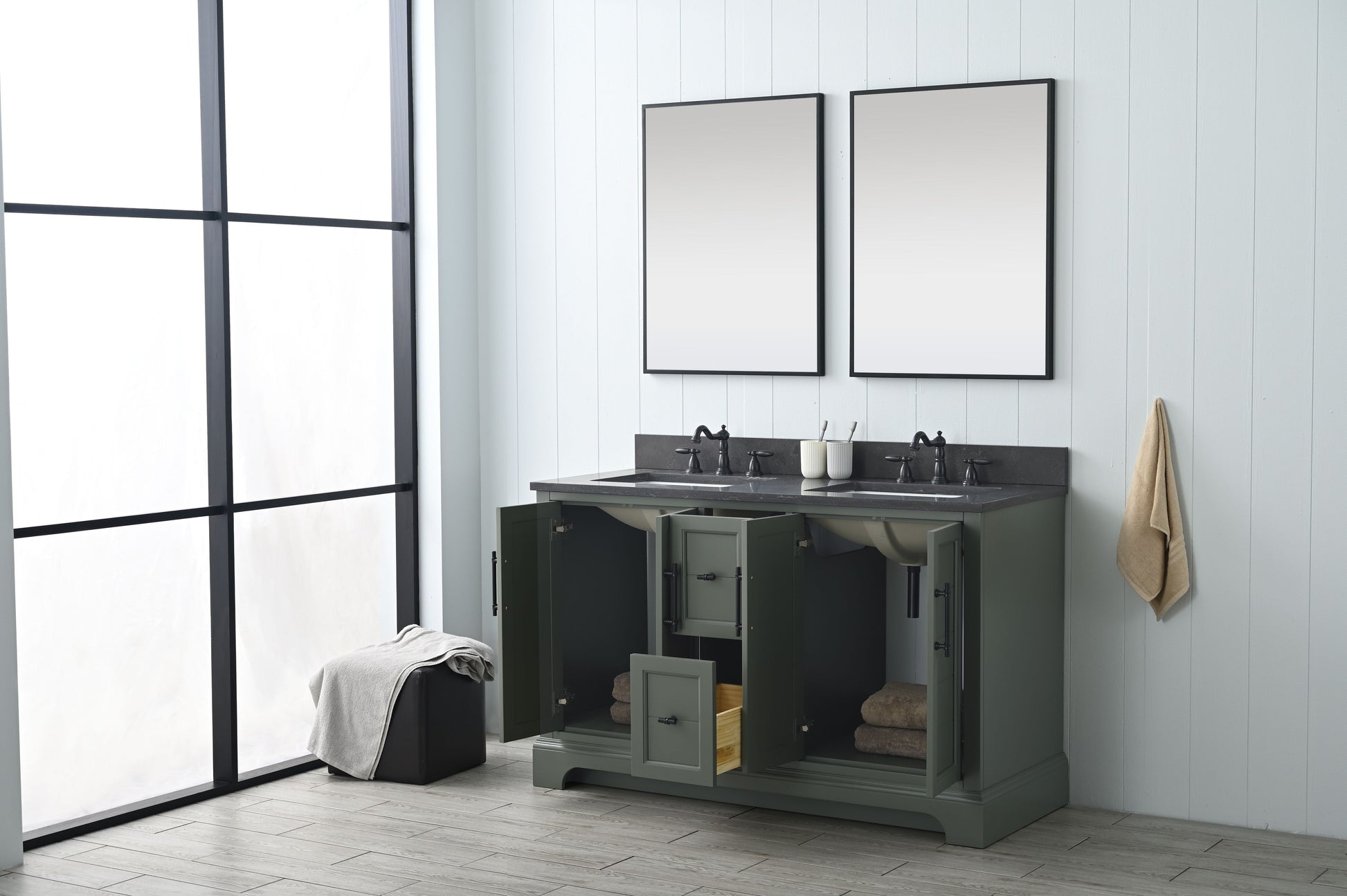 Vanity Art VA5054-VG 54 Inch Double Sink Bathroom Vanity in Vintage Green with Marble Countertop & Backsplash - Vanity Art VA5054-VG