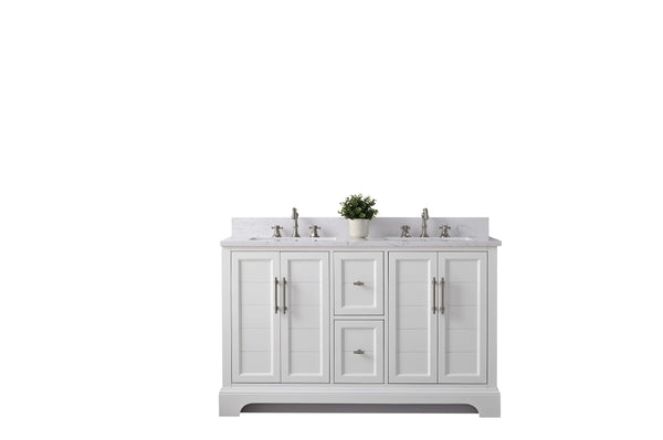 Vanity Art VA5054-W 54 Inch Double Sink Bathroom Vanity in White with Marble Countertop & Backsplash - Vanity Art VA5054-W