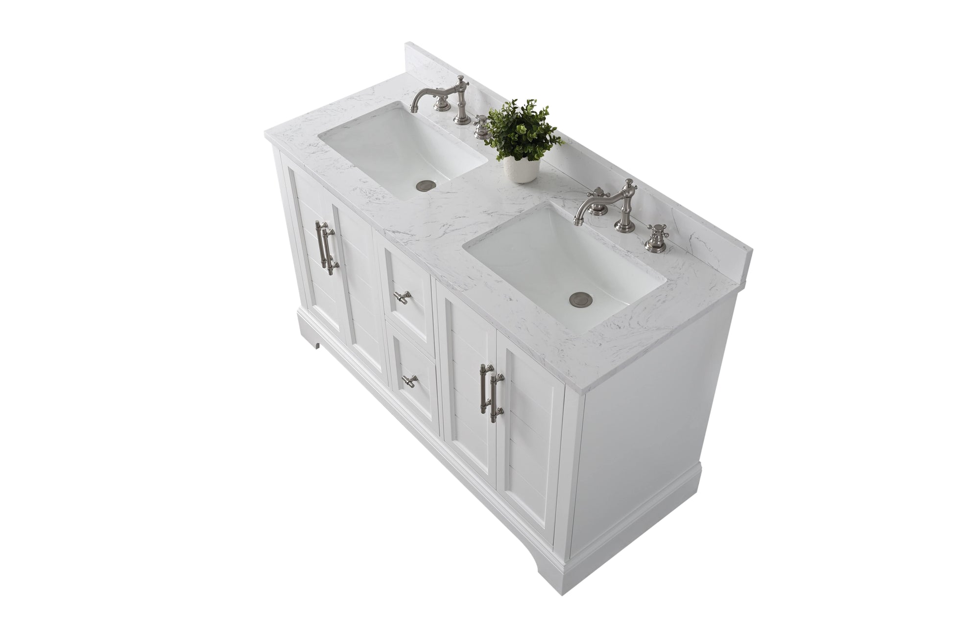 Vanity Art VA5054-W 54 Inch Double Sink Bathroom Vanity in White with Marble Countertop & Backsplash - Vanity Art VA5054-W