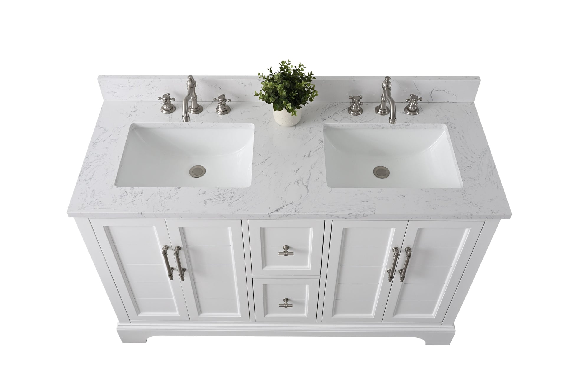 Vanity Art VA5054-W 54 Inch Double Sink Bathroom Vanity in White with Marble Countertop & Backsplash - Vanity Art VA5054-W