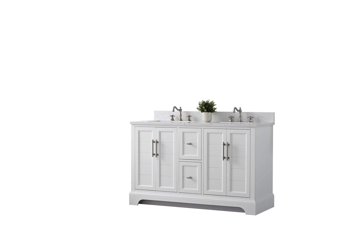 Vanity Art VA5054-W 54 Inch Double Sink Bathroom Vanity in White with Marble Countertop & Backsplash - Vanity Art VA5054-W