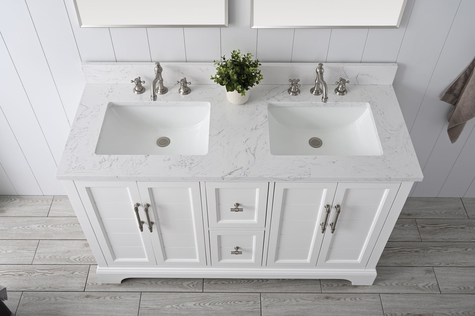 Vanity Art VA5054-W 54 Inch Double Sink Bathroom Vanity in White with Marble Countertop & Backsplash - Vanity Art VA5054-W