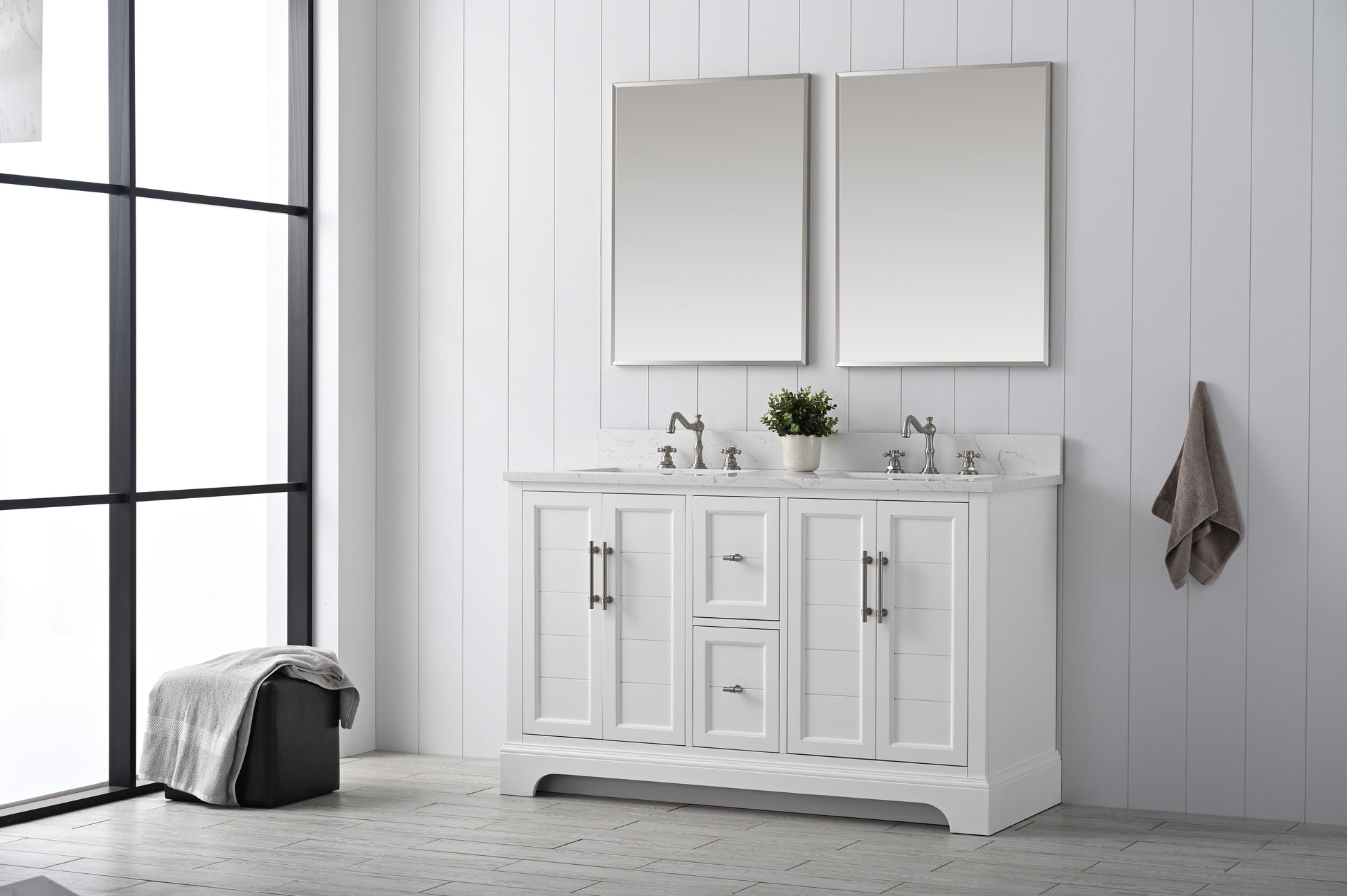 Vanity Art VA5054-W 54 Inch Double Sink Bathroom Vanity in White with Marble Countertop & Backsplash - Vanity Art VA5054-W