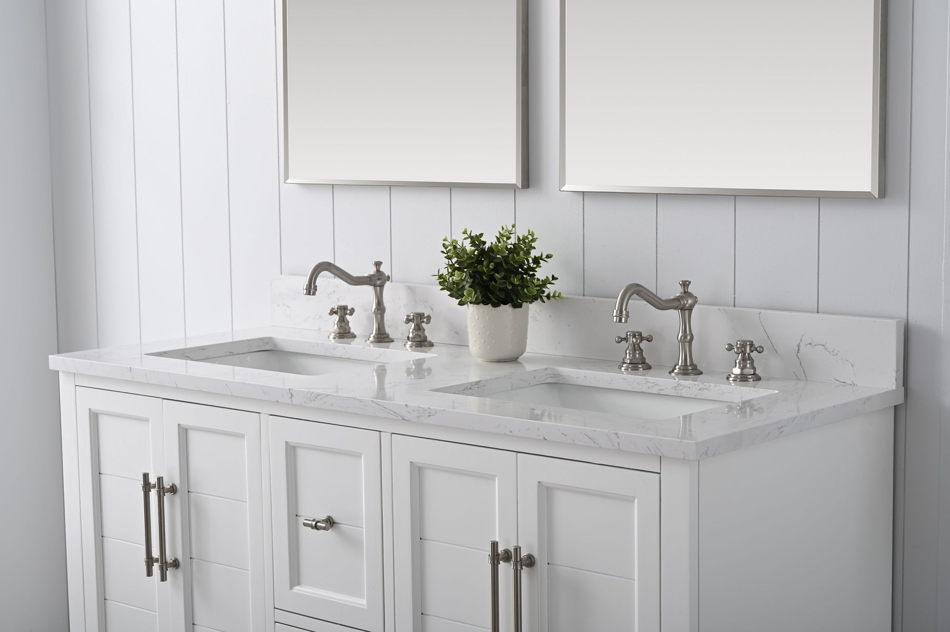 Vanity Art VA5054-W 54 Inch Double Sink Bathroom Vanity in White with Marble Countertop & Backsplash - Vanity Art VA5054-W