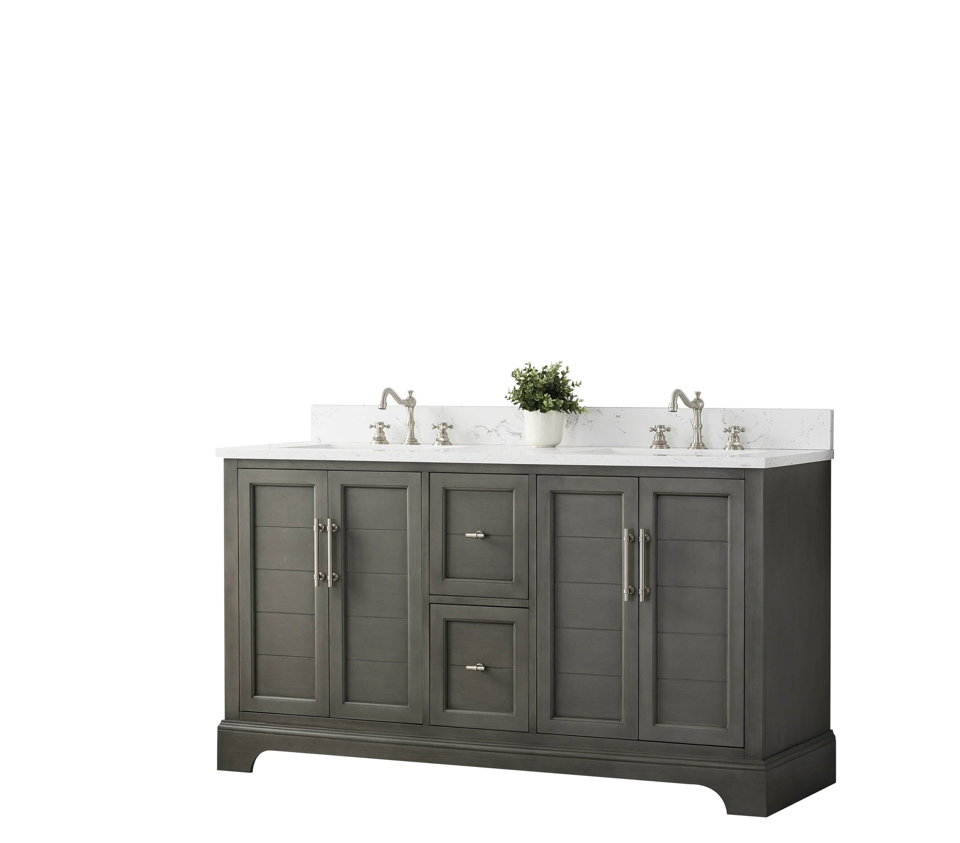 Vanity Art VA5060-DSG 60 Inch Double Sink Bathroom Vanity in Gray with Marble Countertop & Backsplash - Vanity Art VA5060-DSG