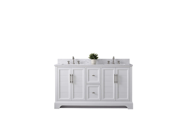 Vanity Art VA5060-DW 60 Inch Double Sink Bathroom Vanity in White with Marble Countertop & Backsplash - Vanity Art VA5060-DW