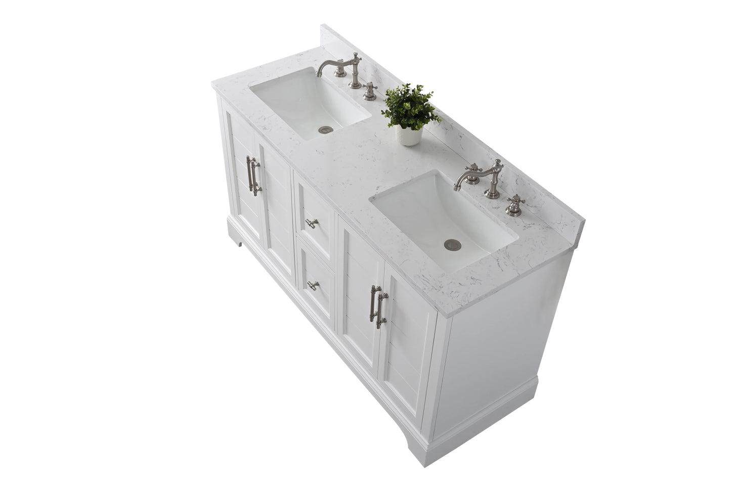 Vanity Art VA5060-DW 60 Inch Double Sink Bathroom Vanity in White with Marble Countertop & Backsplash - Vanity Art VA5060-DW