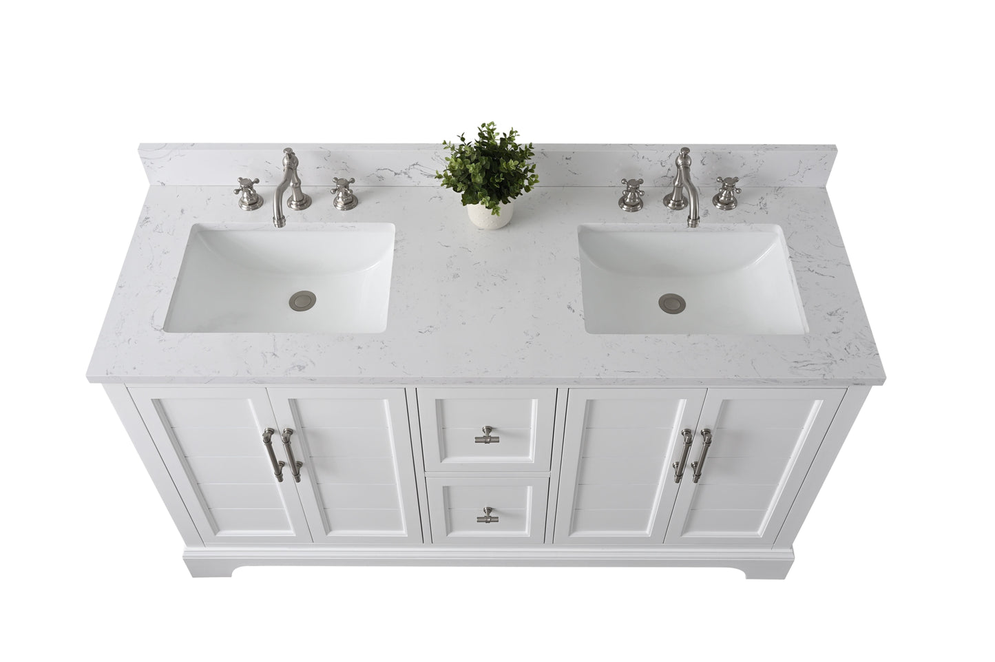 Vanity Art VA5060-DW 60 Inch Double Sink Bathroom Vanity in White with Marble Countertop & Backsplash - Vanity Art VA5060-DW