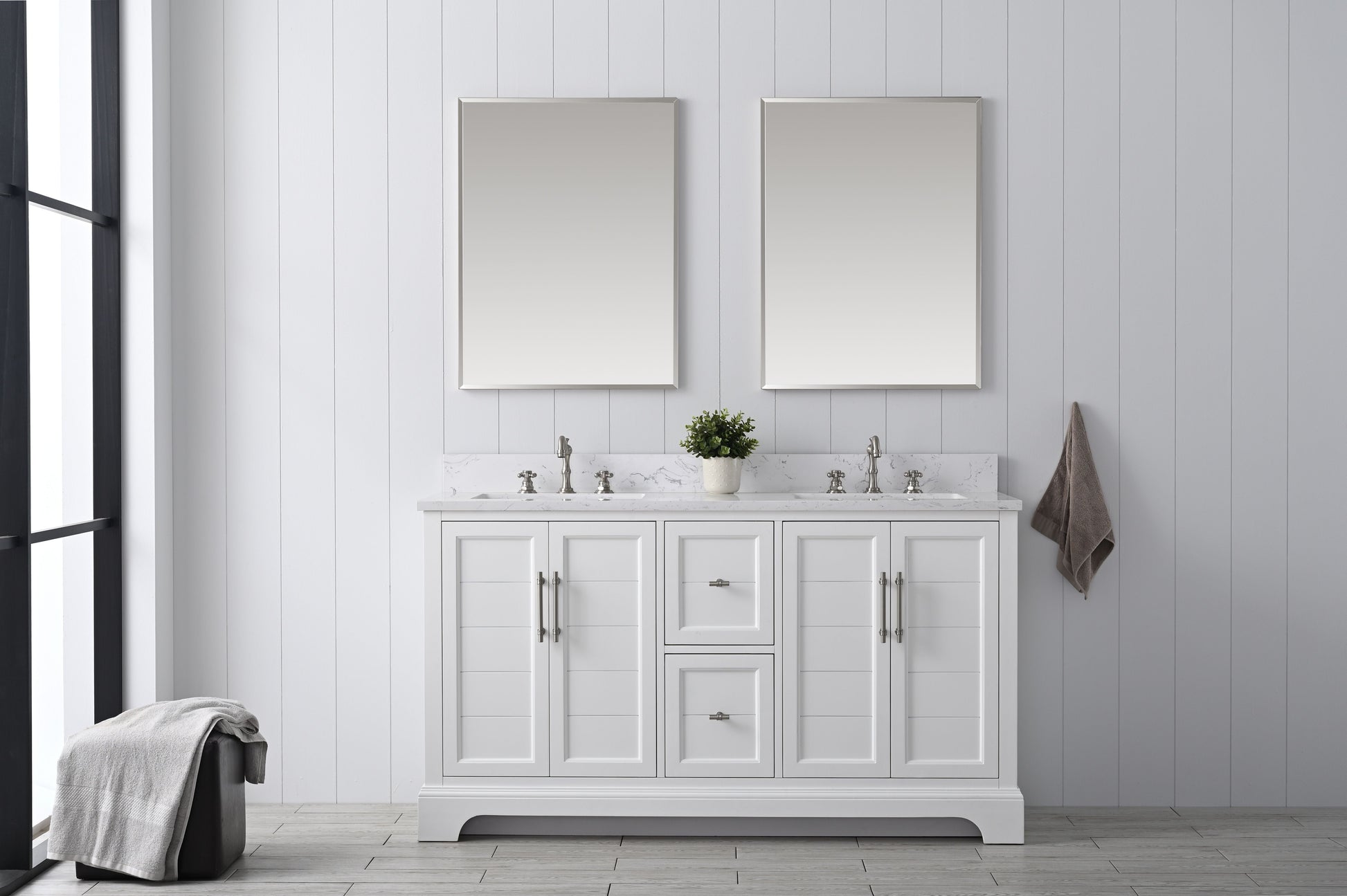 Vanity Art VA5060-DW 60 Inch Double Sink Bathroom Vanity in White with Marble Countertop & Backsplash - Vanity Art VA5060-DW