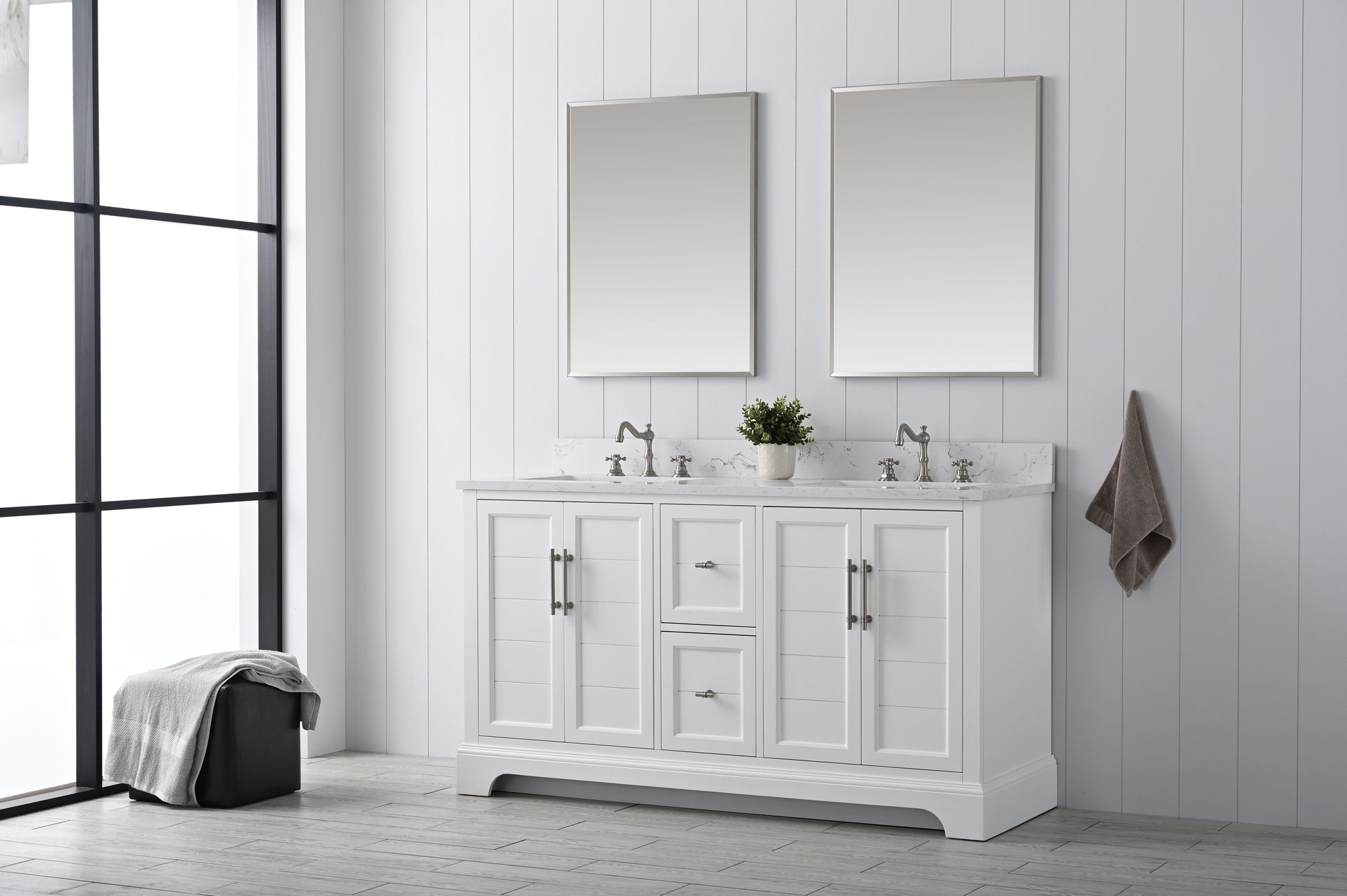 Vanity Art VA5060-DW 60 Inch Double Sink Bathroom Vanity in White with Marble Countertop & Backsplash - Vanity Art VA5060-DW