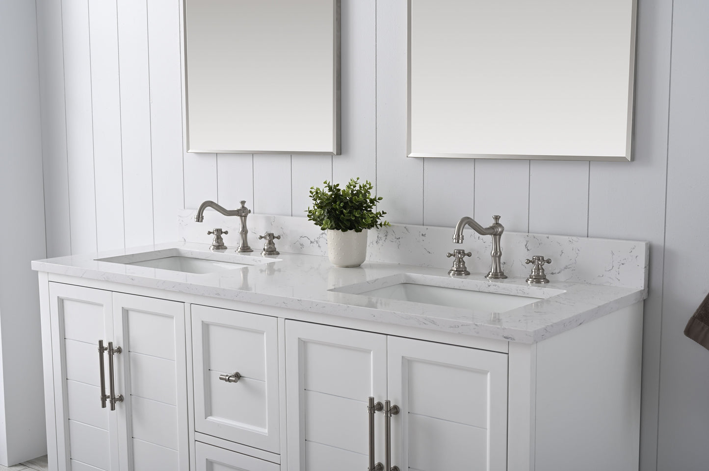 Vanity Art VA5060-DW 60 Inch Double Sink Bathroom Vanity in White with Marble Countertop & Backsplash - Vanity Art VA5060-DW