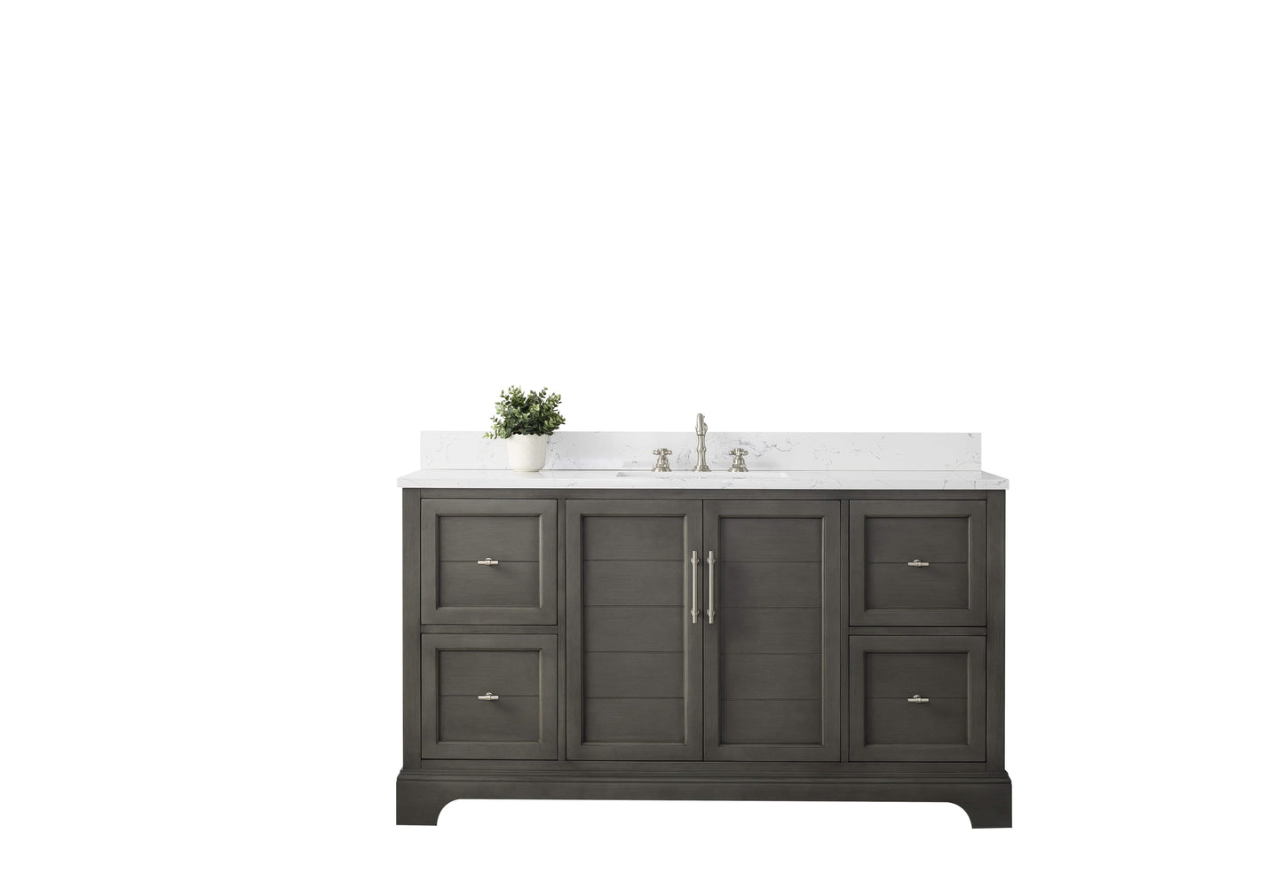 Vanity Art VA5060-SSG 60 Inch Single Sink Bathroom Vanity in Gray with Marble Countertop & Backsplash - Vanity Art VA5060-SSG