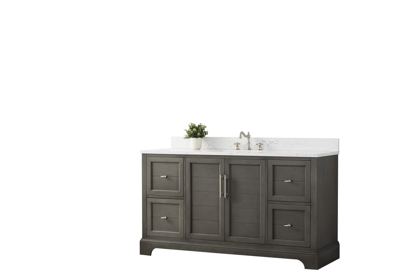 Vanity Art VA5060-SSG 60 Inch Single Sink Bathroom Vanity in Gray with Marble Countertop & Backsplash - Vanity Art VA5060-SSG