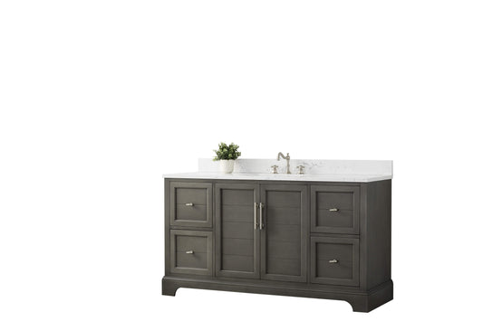 Vanity Art VA5060-SSG 60 Inch Single Sink Bathroom Vanity in Gray with Marble Countertop & Backsplash - Vanity Art VA5060-SSG