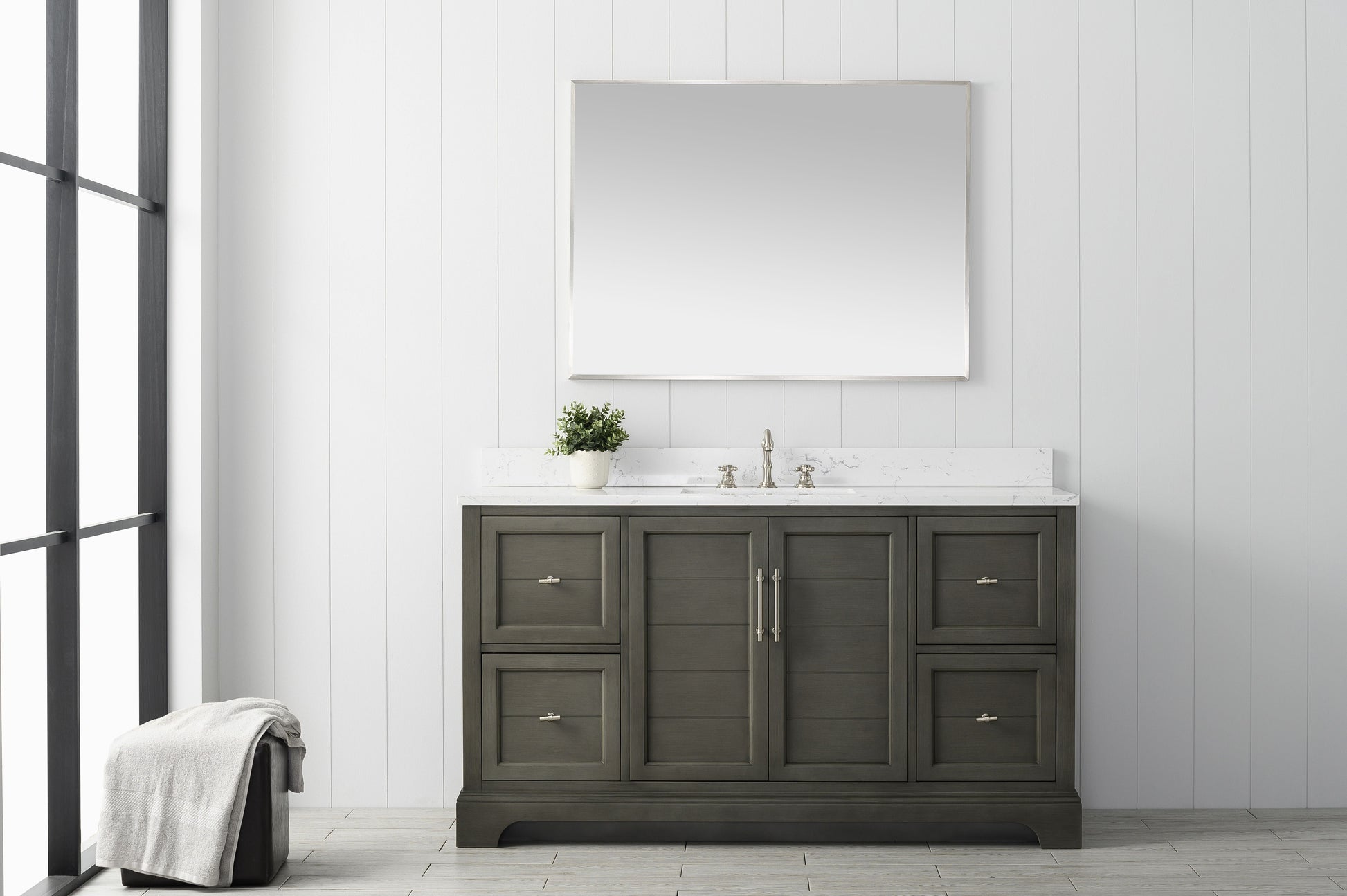 Vanity Art VA5060-SSG 60 Inch Single Sink Bathroom Vanity in Gray with Marble Countertop & Backsplash - Vanity Art VA5060-SSG