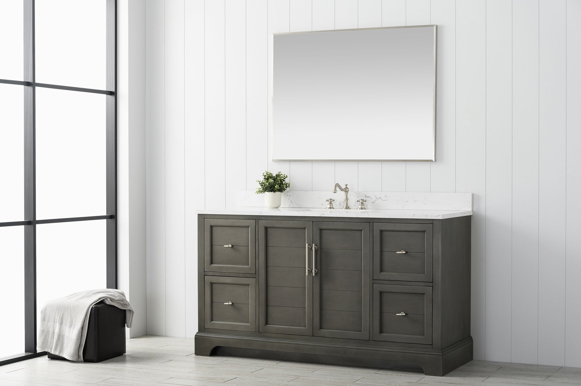 Vanity Art VA5060-SSG 60 Inch Single Sink Bathroom Vanity in Gray with Marble Countertop & Backsplash - Vanity Art VA5060-SSG