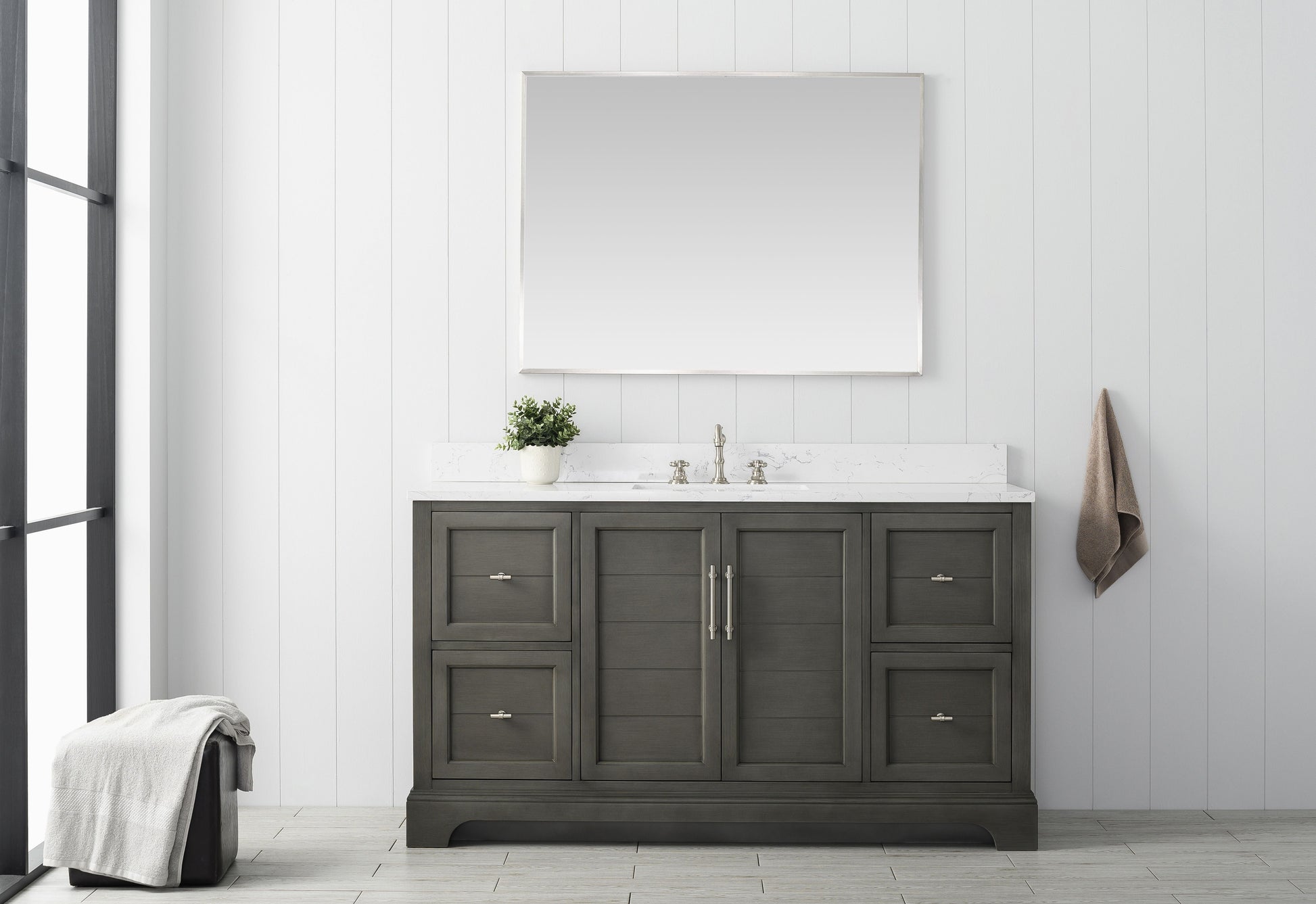 Vanity Art VA5060-SSG 60 Inch Single Sink Bathroom Vanity in Gray with Marble Countertop & Backsplash - Vanity Art VA5060-SSG