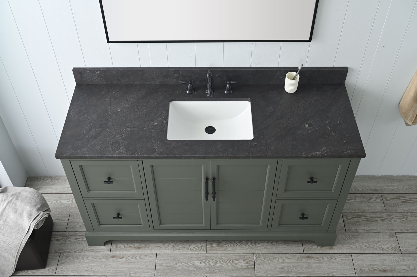 Vanity Art VA5060-SVG 60 Inch Single Sink Bathroom Vanity in Vintage Green with Marble Countertop & Backsplash - Vanity Art VA5060-SVG