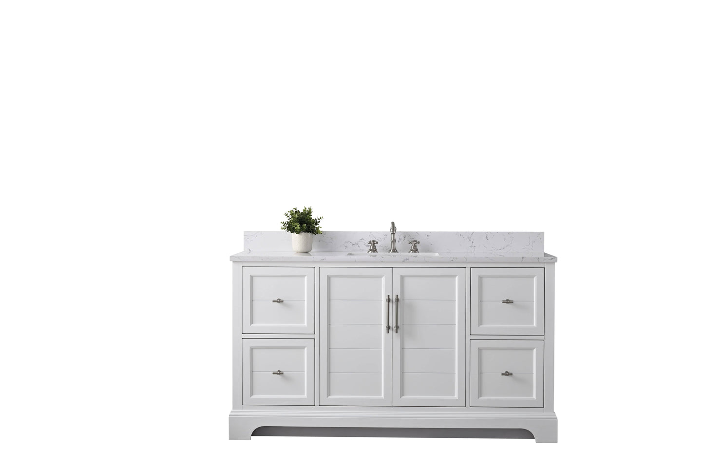 Vanity Art VA5060-SW 60 Inch Single Sink Bathroom Vanity in White with Marble Countertop & Backsplash - Vanity Art VA5060-SW