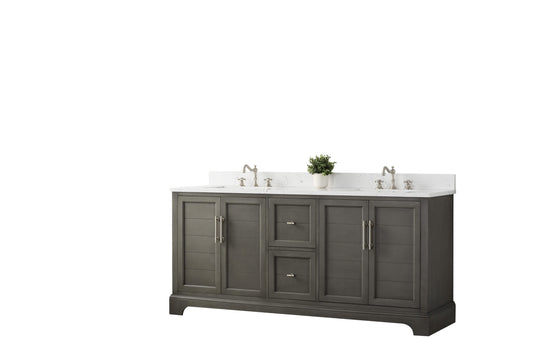 Vanity Art VA5072-DSG 72 Inch Double Sink Bathroom Vanity in Gray with Marble Countertop & Backsplash - Vanity Art VA5072-DSG