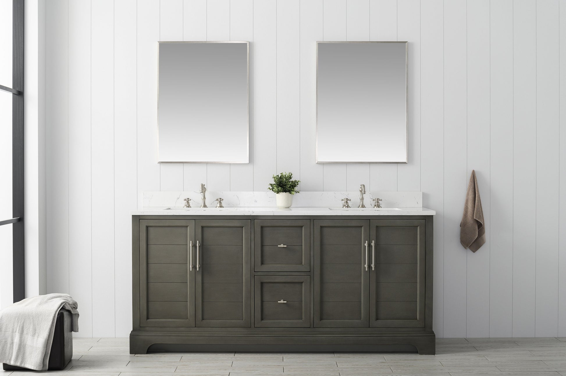 Vanity Art VA5072-DSG 72 Inch Double Sink Bathroom Vanity in Gray with Marble Countertop & Backsplash - Vanity Art VA5072-DSG