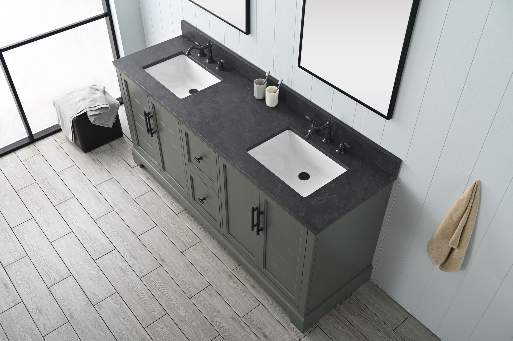 Vanity Art VA5072-DVG 72 Inch Double Sink Bathroom Vanity in Vintage Green with Marble Countertop & Backsplash - Vanity Art VA5072-DVG