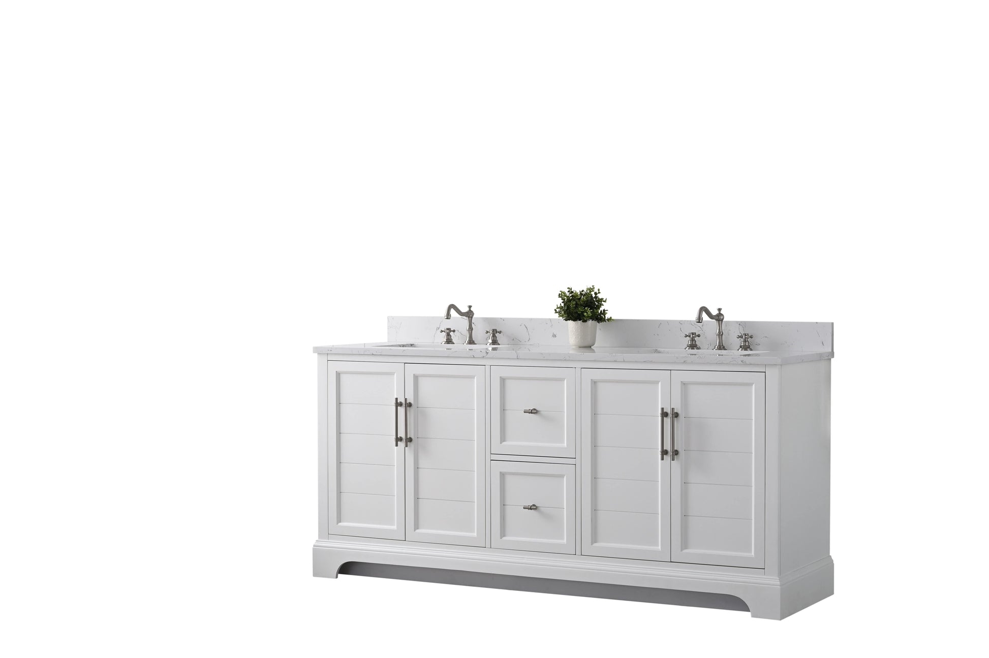 Vanity Art VA5072-DW 72 Inch Double Sink Bathroom Vanity in White with Marble Countertop & Backsplash - Vanity Art VA5072-DW