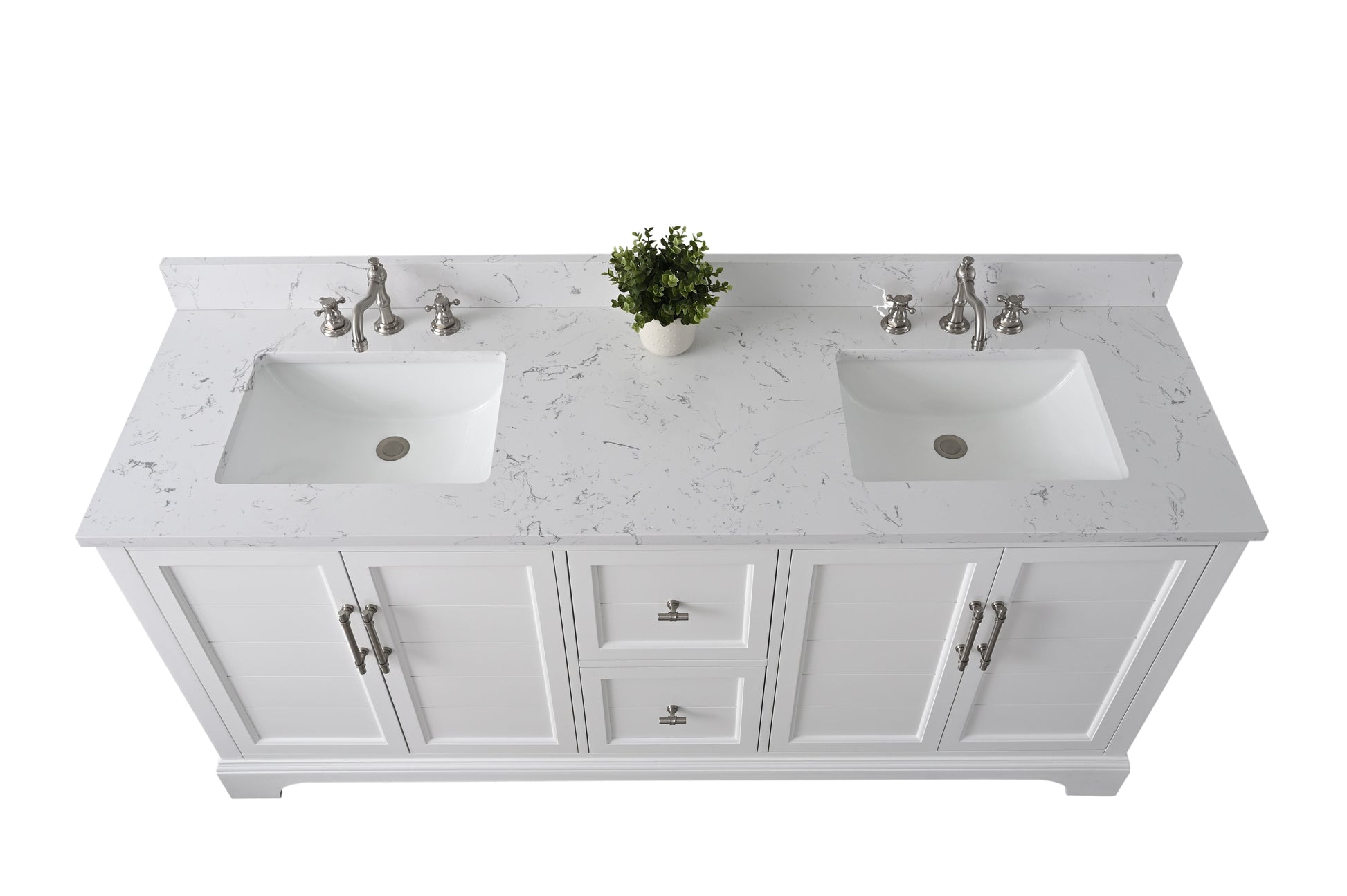 Vanity Art VA5072-DW 72 Inch Double Sink Bathroom Vanity in White with Marble Countertop & Backsplash - Vanity Art VA5072-DW