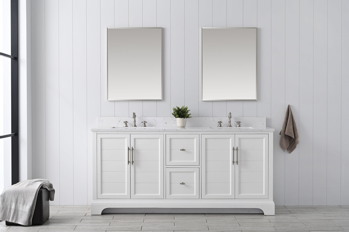 Vanity Art VA5072-DW 72 Inch Double Sink Bathroom Vanity in White with Marble Countertop & Backsplash - Vanity Art VA5072-DW