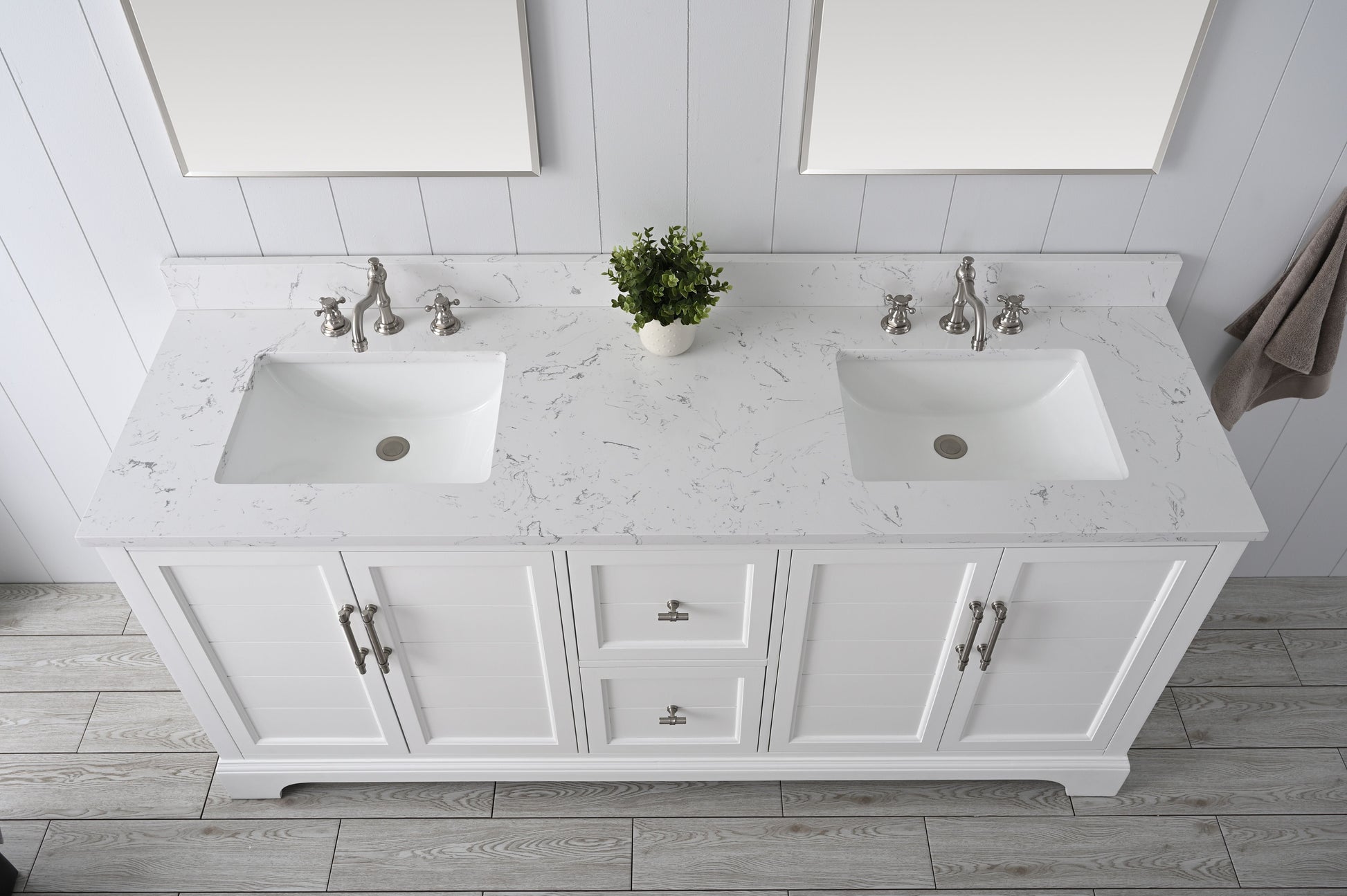 Vanity Art VA5072-DW 72 Inch Double Sink Bathroom Vanity in White with Marble Countertop & Backsplash - Vanity Art VA5072-DW