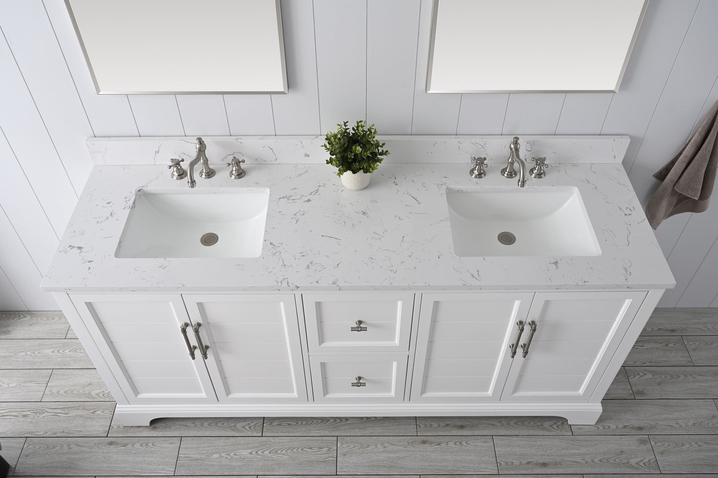 Vanity Art VA5072-DW 72 Inch Double Sink Bathroom Vanity in White with Marble Countertop & Backsplash - Vanity Art VA5072-DW