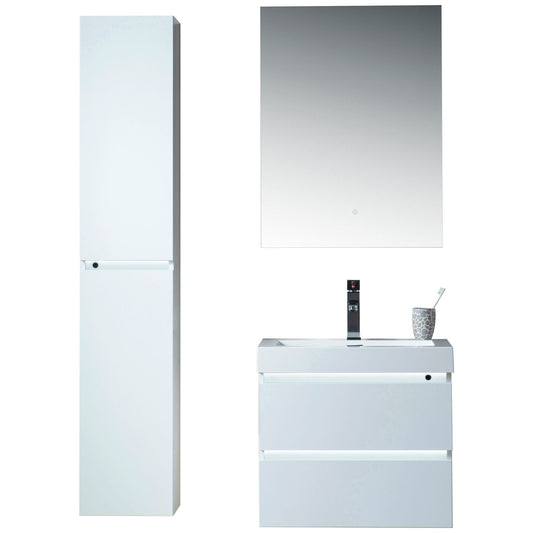 Vanity Art VA6024WL 24 Inch LED Lighted Wall Hung Single Sink Bathroom Vanity in White with Resin Top - Vanity Art VA6024WL