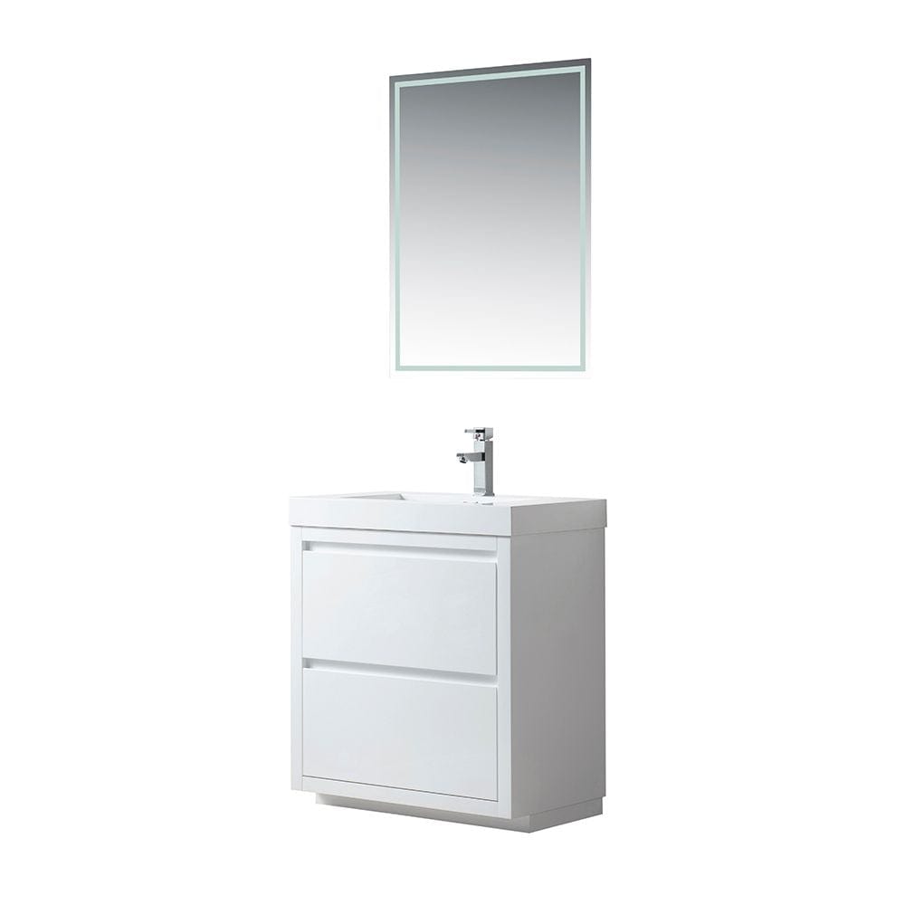 Vanity Art VA6030WF 30 Inch Single Sink Bathroom Vanity in White with Resin Top - Vanity Art VA6030WF