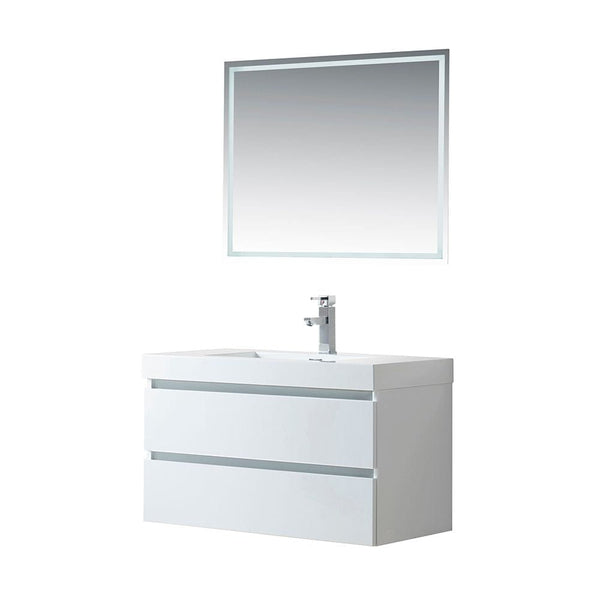 Vanity Art VA6036W 36 Inch Wall Hung Single Sink Bathroom Vanity in White with Resin Top - Vanity Art VA6036W