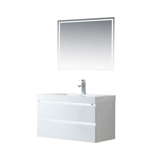 Vanity Art VA6036WL 36 Inch LED Lighted Wall Hung Single Sink Bathroom Vanity in White with Resin Top - Vanity Art VA6036WL