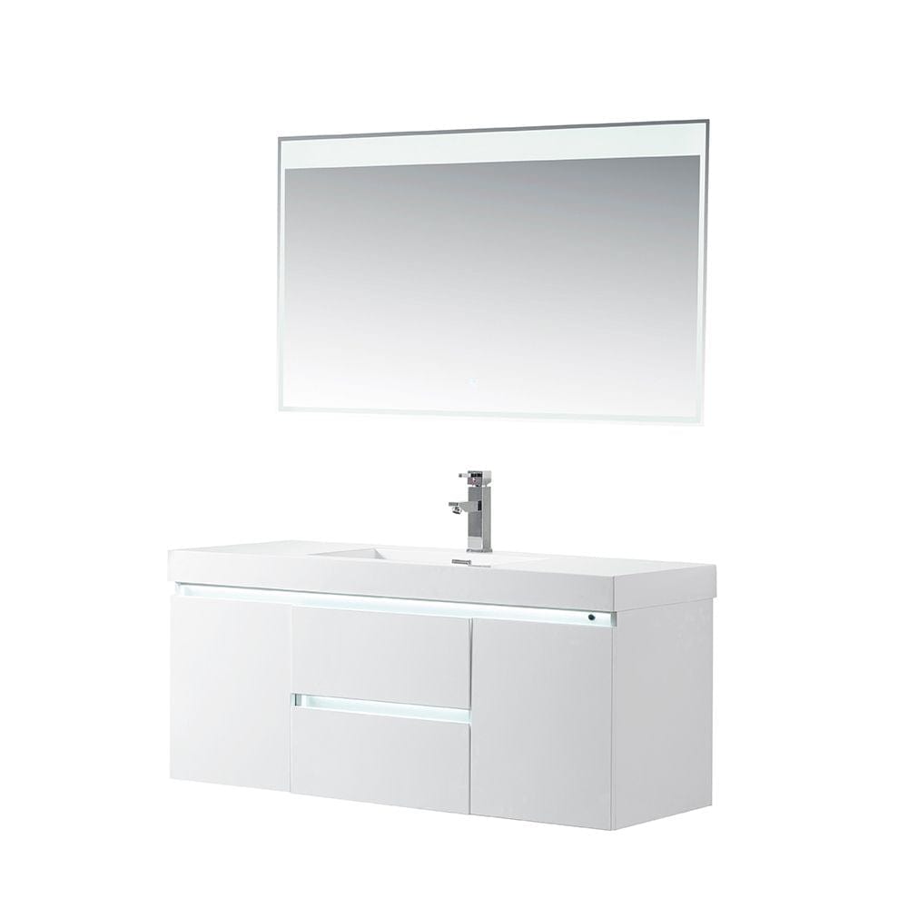 Vanity Art VA6048WL 48 Inch LED Lighted Wall Hung Single Sink Bathroom Vanity in White with Resin Top - Vanity Art VA6048WL