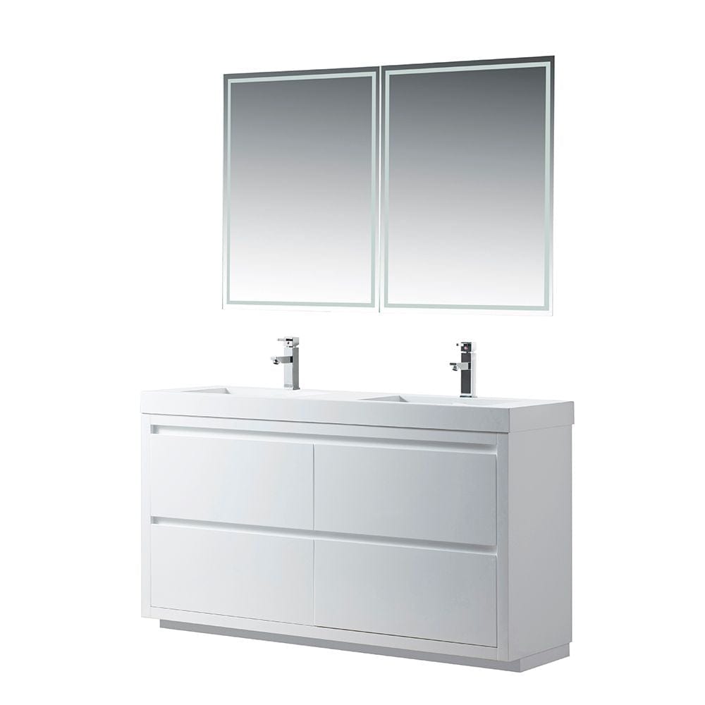 Vanity Art VA6060DWF 60 Inch Double Sink Bathroom Vanity in White with Resin Top - Vanity Art VA6060DWF