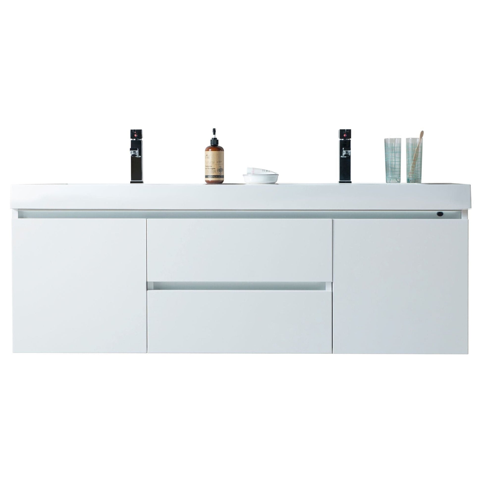 Vanity Art VA6060DWL 60 Inch LED Lighted Wall Hung Double Sink Bathroom Vanity in White with Resin Top - Vanity Art VA6060DWL