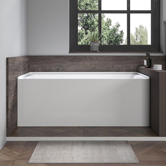 Vanity Art VA6301-L-LEFT-BN 60 Inch Acrylic Alcove Skirt Soaking Bathtub with Left Drain in Brushed Nickel Finish - Vanity Art VA6301-L-LEFT-BN